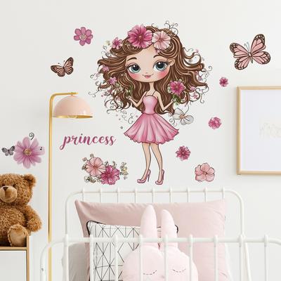 Cartoon Kleines Mädchen Prinzessin Schmetterling Schlafzimmer Wohnzimmer Zuhause Wandhintergrund Verschönerung Dekoration Wandaufkleber