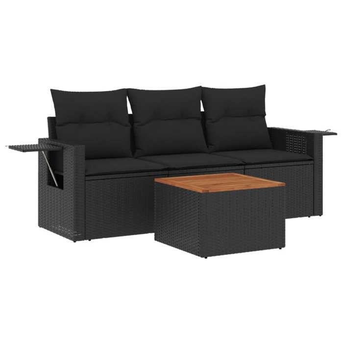 VidaXL Garden Lounge Set with Cushions 4 Pcs, Patio Sofas, Patio Furniture Set, Outdoor Furniture, Black 3256762
