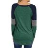 Womens Casual Long Sleeve Round Neck Splicing Stripes Color Blouses Leisure Tops