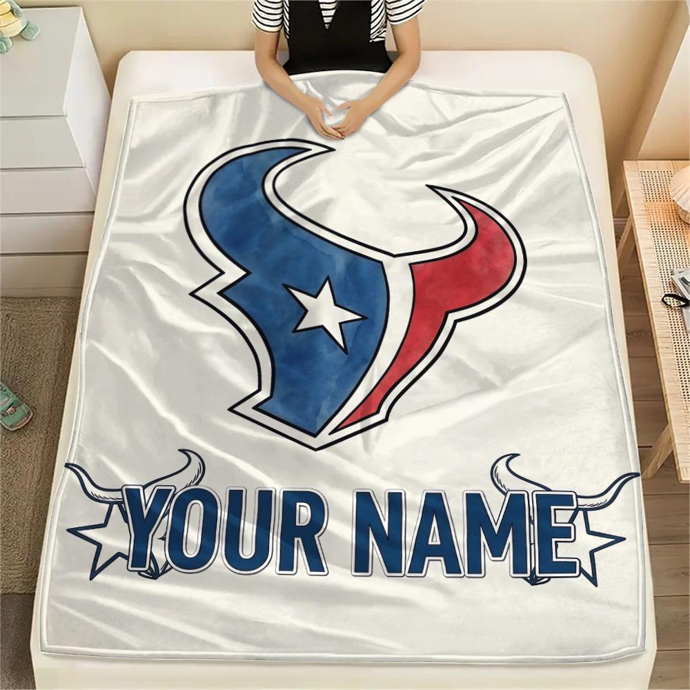 Custom Name Houston Texans Flannel Blanket, High quality Comfortable for All Seasons, Home Decor, Warmth and Comfort