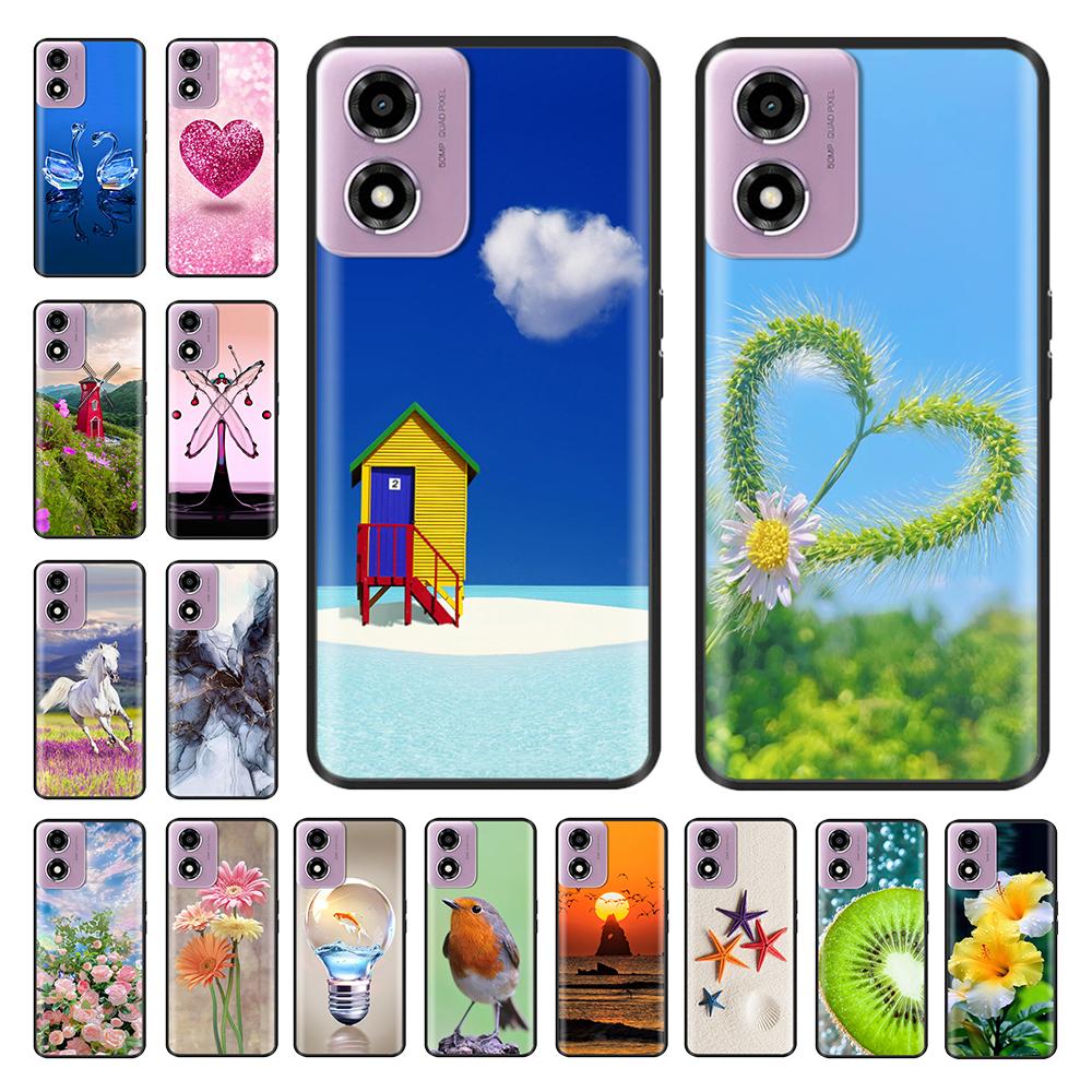 Für Motorola Moto E14 Hülle Niedliche Bemalte Weiche Schwarze Silikonhülle 6,56'' Stoßfeste Handyhülle Für Motorola E14 E 14 MotoE14 Taschen