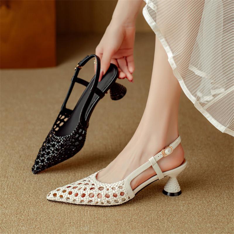 Fashion New Summer Sandals Cover Toe Shoes for Women Pointed Toe Shoes Fashionable Hollow Out High Heel Sandals Zapatos De Mujer Black