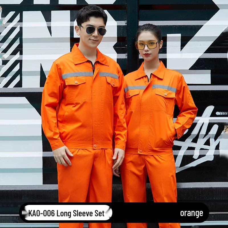 Reflective Polyester Cotton Workwear Set - Durable, Dirt-Resistant Clothes for Spring and Autumn Construction and Workshop Use