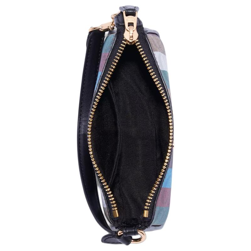 Coach Nolita 15 Classic Presbyopic Print Zipper Canvas with Leather Mahjong Bag Underarm Bag Clutch Small Size Women's Brown with Rainbow Colors