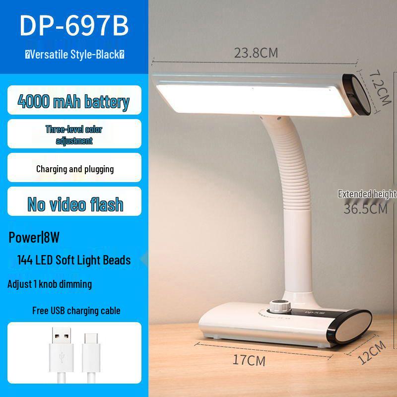 Premium Flicker-Free LED Rechargeable Eye-Protection Desk Lamp for Students and Dorms