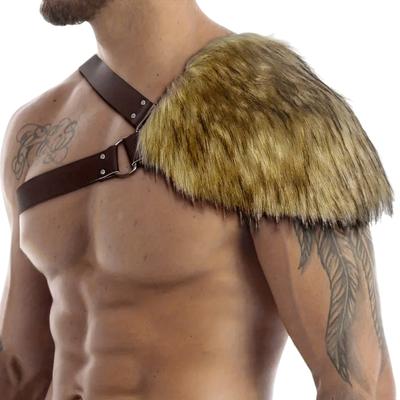 Vintage Medieval Shoulder Guard Furry Leather Shoulder Shield Chest Harness Medieval Costume for Men Halloween Cosplay
