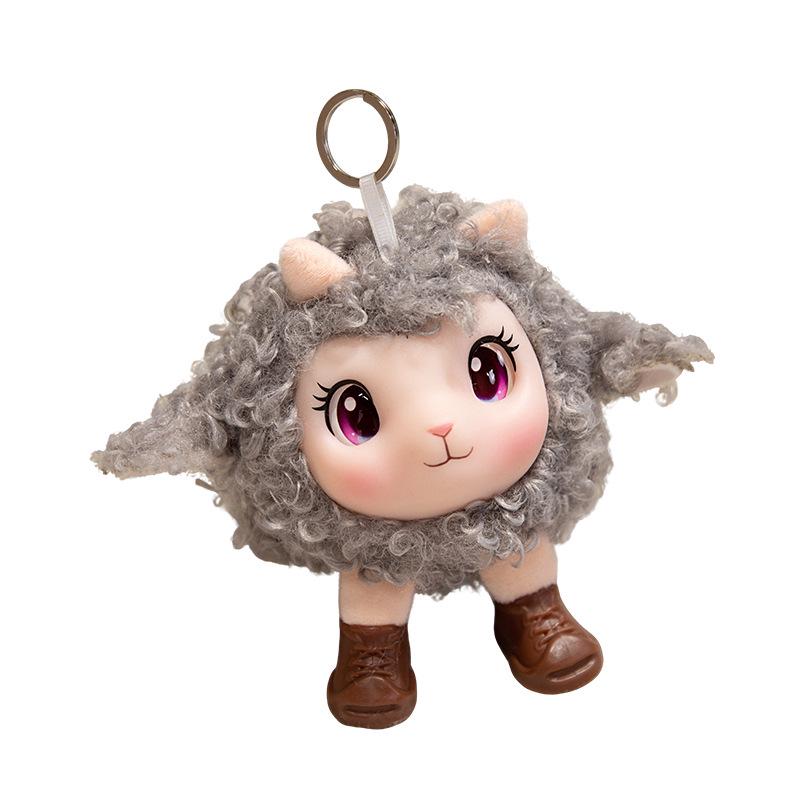 Adorable Silicone Little Sheep Plush Toy Pendant - Curly Wool Leather Face Bag Charm Doll