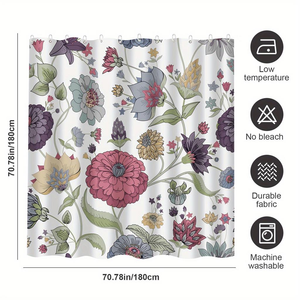 Vintage Floral Shower Curtain - Anti-Mold, Waterproof Bathroom Decor, Unique Gift, Stylish Design, Elegant