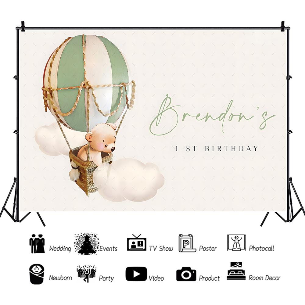 Customized Cute Bear Backdrop Hot Air Balloon Jungle Animals Photography Background for Baby Shower Birthday Nursery Decoration