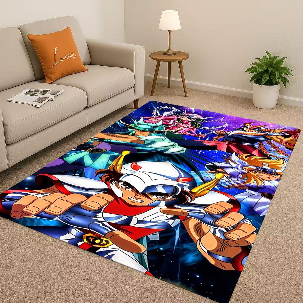 Retro Saint Seiya Shiryu Athena Cartoon Living Room Non Slip Area Rug Carpet for Bedroom Sofa,Easy Clean Home Decor Doormat Kids
