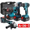 4 In 1 Electric Tool Set Electric Impact Wrench/13mm Electric Drill/Rotary Hammer/125mm Angle Grinder For Makita 18V Battery