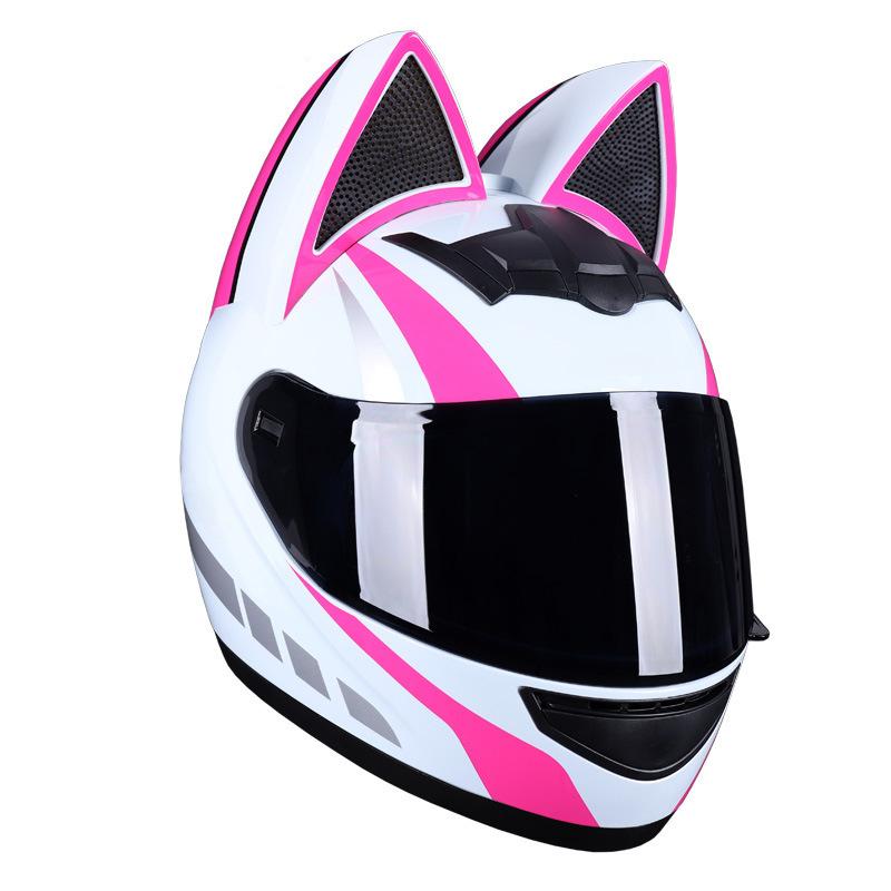 Electric Motorbike Helmet Female Cat Ear Full Helmet Summer Bluetooth Motorbike Full Helmet