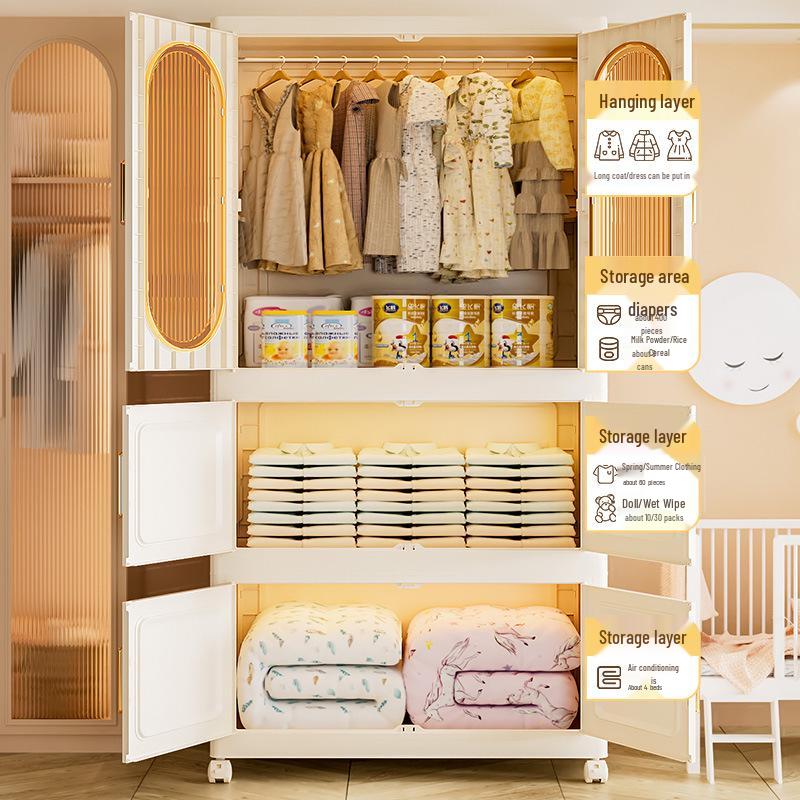 Children's Toy Storage Cabinet: Movable Multi-layer Thickened Wardrobe with Folding Shelves for Home and Bedroom