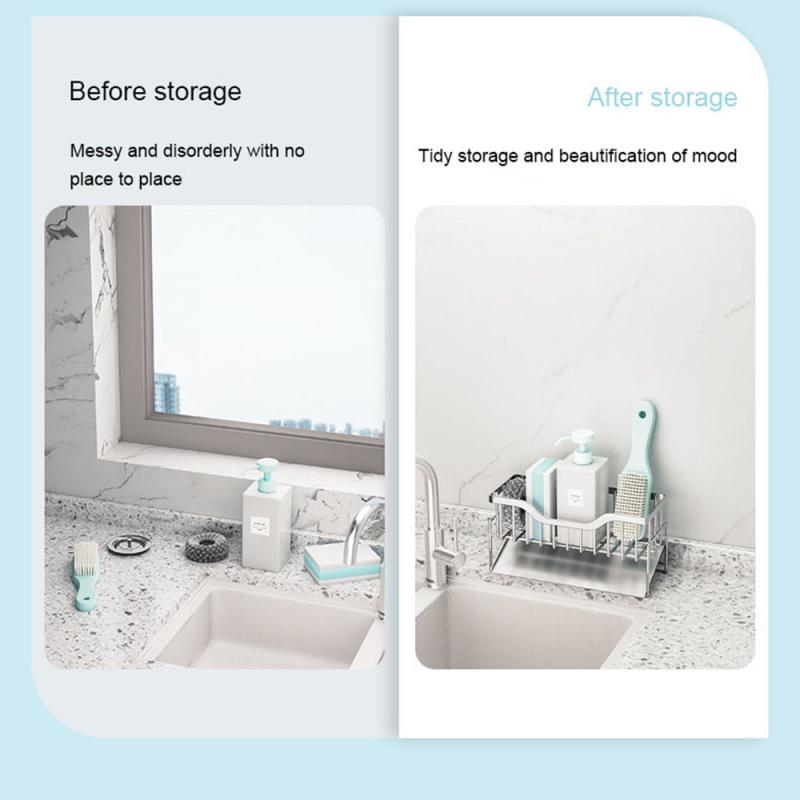 

Kitchen Sink Organizer Sponge Holder Storage Organizer Kitchen Shelf Sponge Holder For Kitchen Sink Sink Shelf серебряный