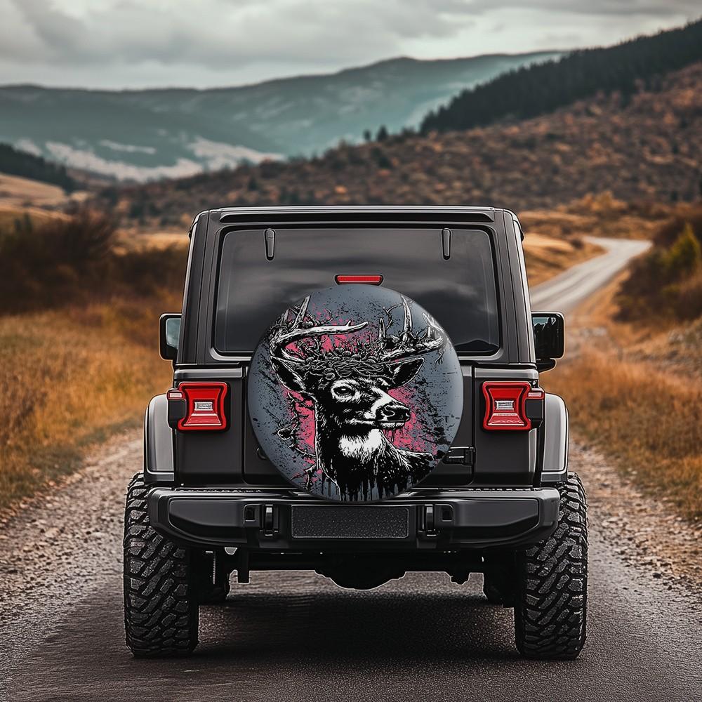 Gothic Deer Head Spare Thick Tire Cover Polyester Mysterious Forest Off-Road Vehicle Wheel Protector