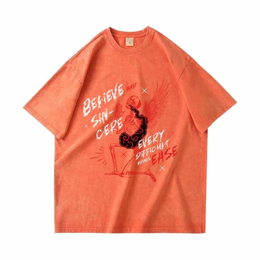 

Мужские постиранные винтажные футболки из плотного хлопка, футболка с цифровой печатью «Верьте и искренни» в стиле хип-хоп, ретро-панк, уличная футболка