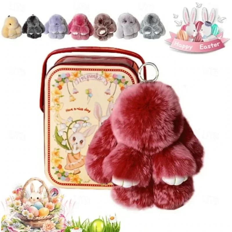 Süße Langohr-Kaninchen Schlüsselanhänger Echter Nerzfell Kaninchenpuppe Anhänger Spielzeug Schmuck Bommel Anhänger Geschenke Handtasche Plu C9M0