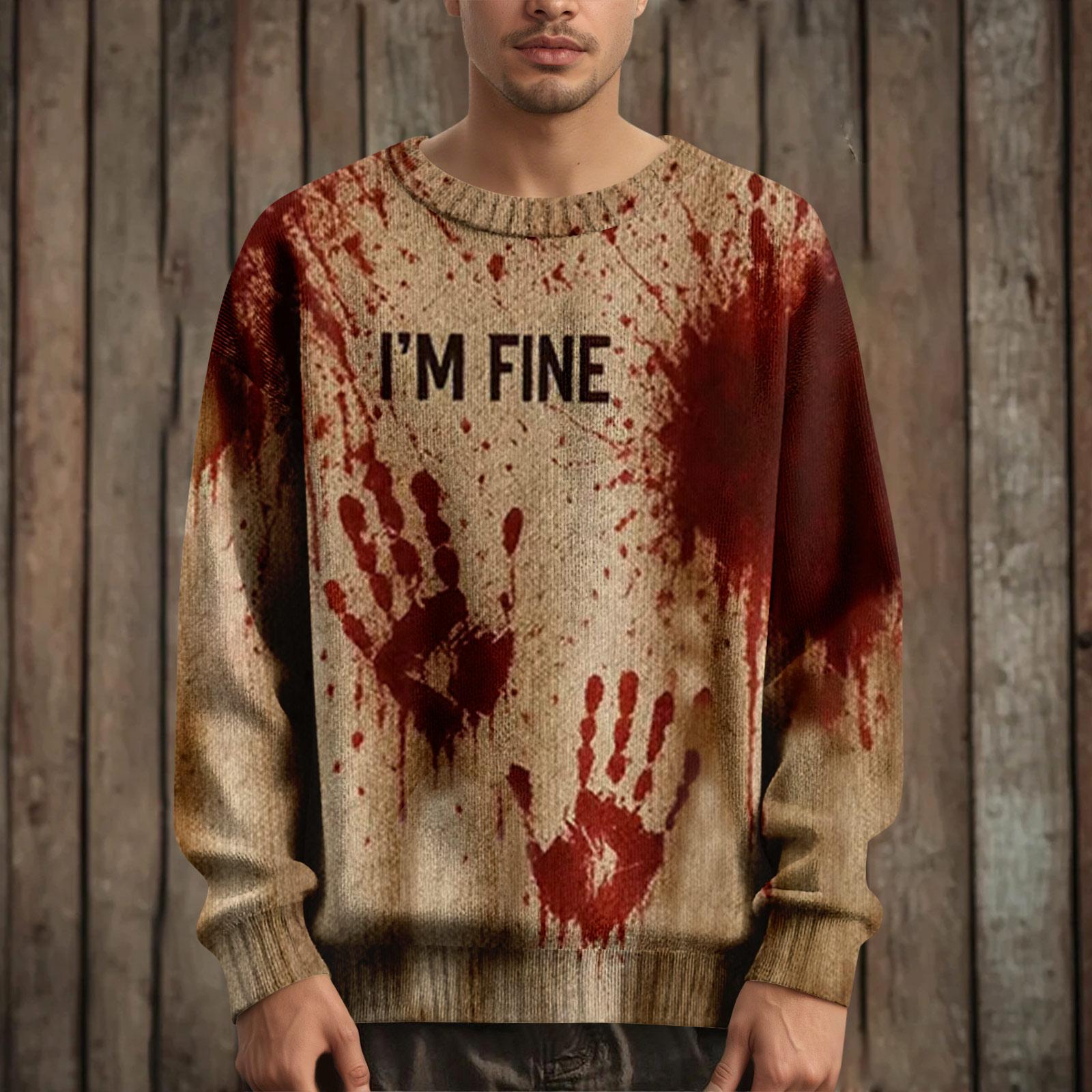 

Мужской пуловер с длинным рукавом, повседневный вязаный свитер оверсайз с принтом на Хэллоуин XL арбуз красный