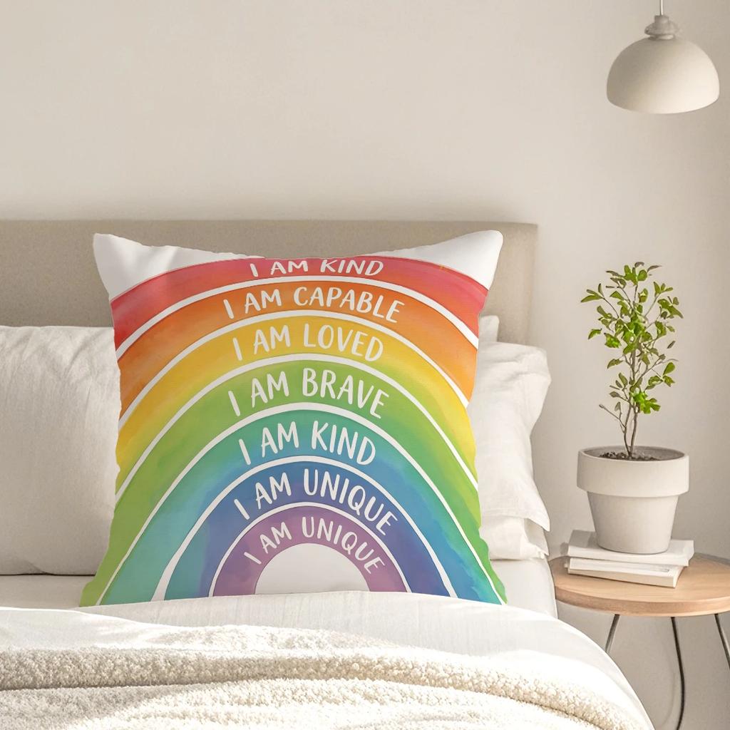 Regenbogen Alphabet Lern Design Kissen Kissenbezug Polyester Kissenbezug Dekokissen Kissenbezug Haus Auto Sofa Dekor