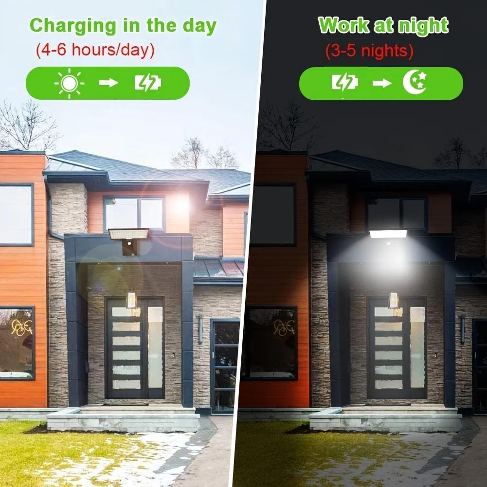 Solar OutdoorLights Motion Sensor with Control Security Flood Waterproof Light 4 Modes 90 LEDs Wall Lights for Porch Yard Garden