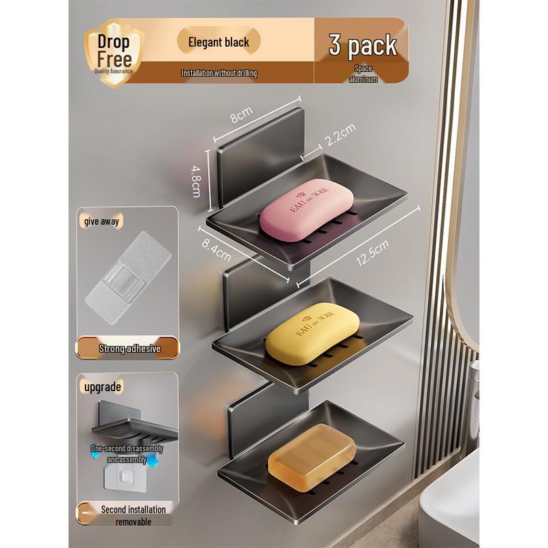 Gun Gray Aluminum Wall-Mounted Soap Dish - Creative, Punch-Free Draining Holder for Bathroom Storage