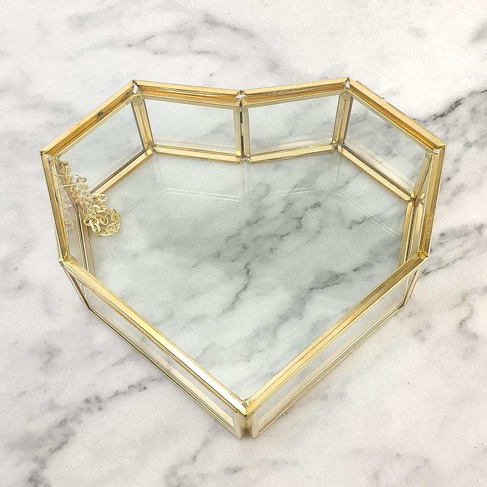 Klappbare herzförmige geometrische Schmuckschatulle aus Glas, Glas-Ringbox, multifunktionale Schmuck-Präsentationsbox