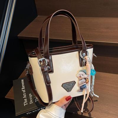 Premium Texture Contrasting Color Portable Bucket Bag Women'S Versatile Commuter Shoulder Bag Niche Design Messenger Bag