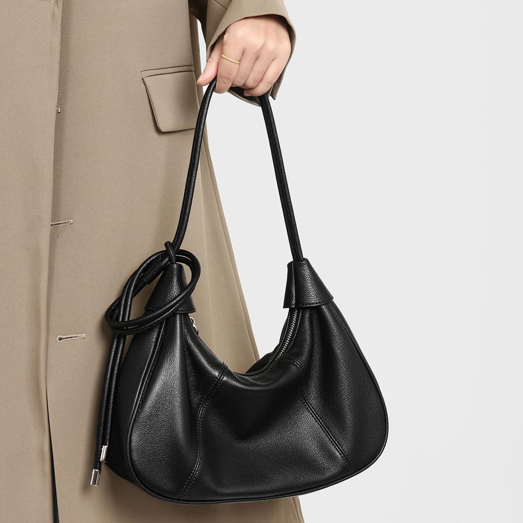 Genuine Leather Women's Bag, Winter Women's New Style, High-end and Niche Women's Single Shoulder Underarm Bag, Retro and Fashionable Crossbody Bag