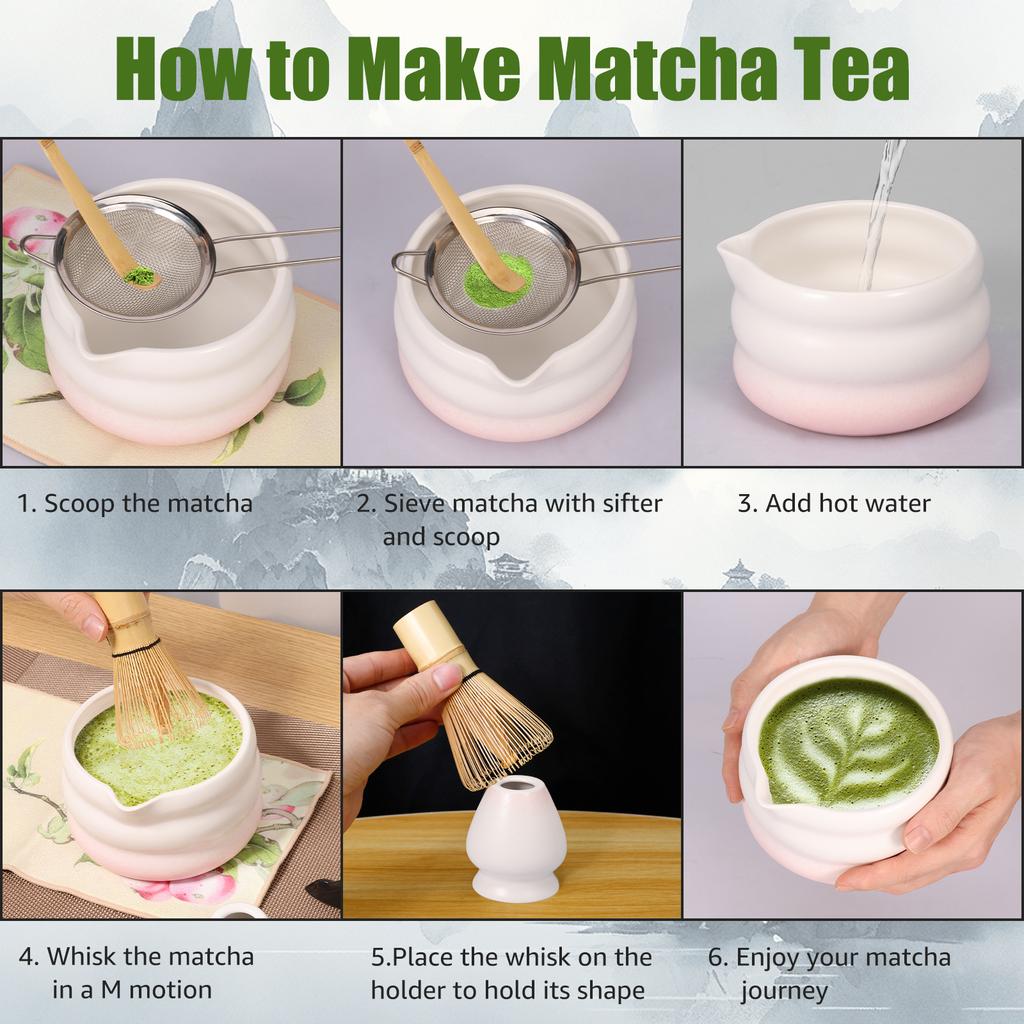 4/7 Pcs Japanese Matcha Tea Set Matcha Accessories with Bamboo Whisk and Teaspoon Ceramic Matcha Making Set for Home Tea Lovers