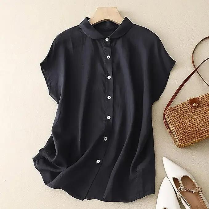 Plus Size Shirts Summer Women‘s Loose Lapel Elegant Short Sleeved  Casual Ladies Blouses Button Up Fashion Comfortable Tops