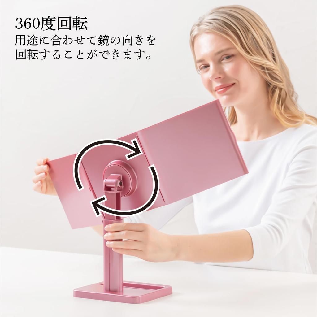 Napure Mirror for Hair Dyeing Wigs 3WAY Napure Mirror Pink Mirror Makeup Mirror Birthday Respect for the Aged Day Gift 3-sided