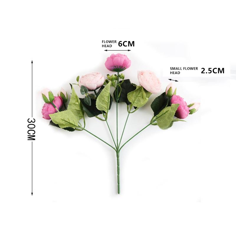 1 Bundle Artificial Roses Flowers Silk Peony Bouquet Home Decoration Accessorie Wedding Party Scrapbook Fake Plants Diy Pompons