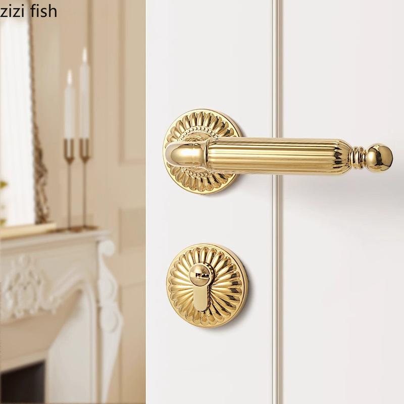 Golden Bedroom Door Lock Indoor Split Lock Zinc Alloy Door Handle Silent Locks Wood Door Safety Locks Doors Hardware Accessories