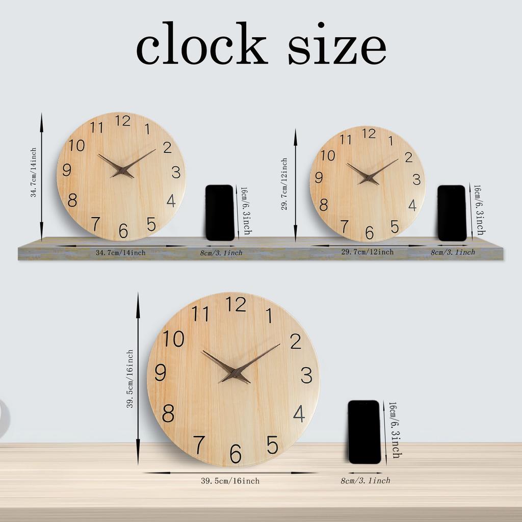 1pc 12-16inch tempered glass wall clock, light wood grain pattern with solid wood hands design wall clock, home mute wall clock
