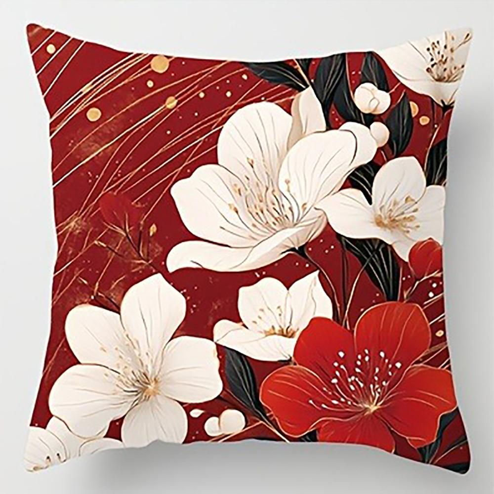 Modern Floral Pillowcase with Red and White flowersBedroom Sofa Decorative Cushion Cover With Zipper Soft Cushion Cover