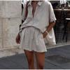 Striped Shirt Shorts Set Western Style New Fashion Loose Stripe Shirts Shorts Set