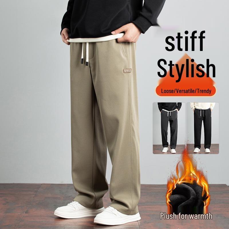 Herren Waffel-Sweathose - Herbst/Winter Locker sitzende Fleecehose, Weitbeinig, Geradschnitt, Hochwertige, trendige Freizeit-Sportbekleidung.