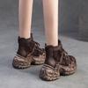 Johnature Vintage Genuine Leather Splicing Mesh Breathable Hollow-out Boots Women's Platform Shoes