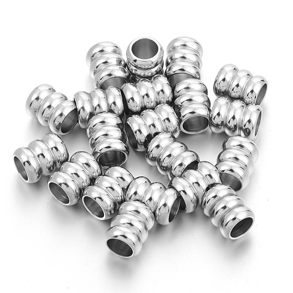 

20pcs/lot 3-8mm Stainless Steel Tube Slider Bead Stripe Loose Spacer Beads Big Hole Beads For Jewelry Making DIY Men Bracelet