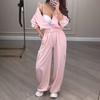 Damen Freizeit Trainingsanzug Set Langarm Gestreifte Jacke Hohe Taille Weite Beinhose Zweiteiliges Outfit