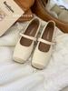 Splicing square head, thin, shallow mouth, flat-soled single shoes for women's 2025 spring new one-word belt, comfortable with skirt, grandma shoes