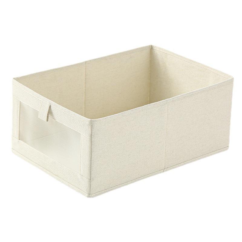 Large Cotton Linen Foldable Storage Box with Window - Thickened Fabric Organizer for Clothes and More