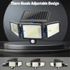 208 LED Solar Outdoor Lights 3 Heads Motion Sensor Security Lamp IP65 Waterproof Remote Control 3 Modes Flood Wall Light