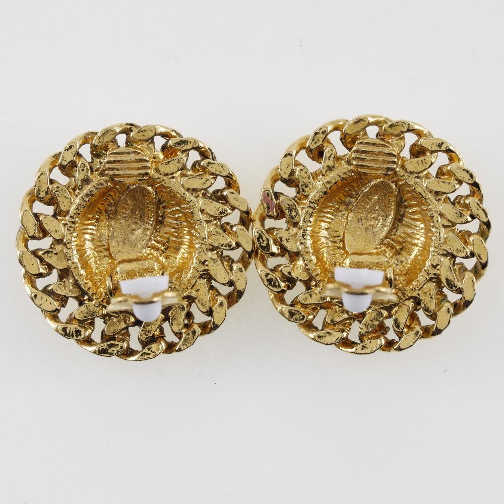 Chanel COCO Mark Earring Matelasse Vintage Plated Gold 23g Women Used