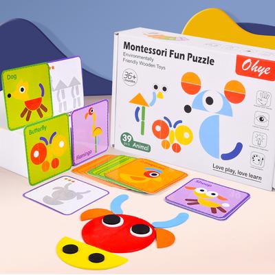 Montessori Divertente Geometria Creativa Puzzle Giocattoli in Legno per Bambini Puzzle Educazione Precoce Sviluppo del Pensiero Illuminazione Prescolare