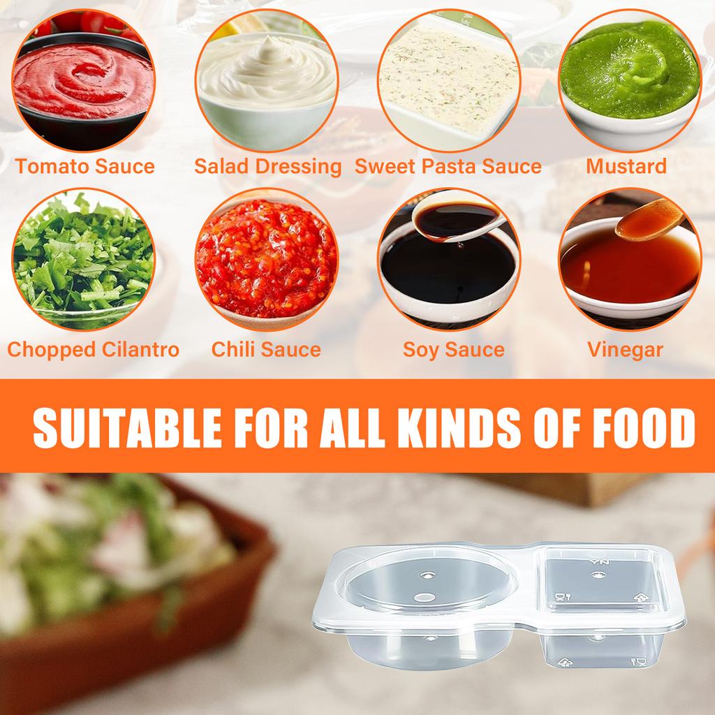 Double Compartment Condiment Container Snacks Storage Organizers for Travel Transparent Sauces Dressings Holders