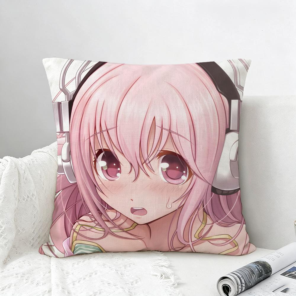 Game Super Sonico Cushion Cover Natural Linen Pillowcase Set AllinOne Decor for Sofa Bedroom Chair