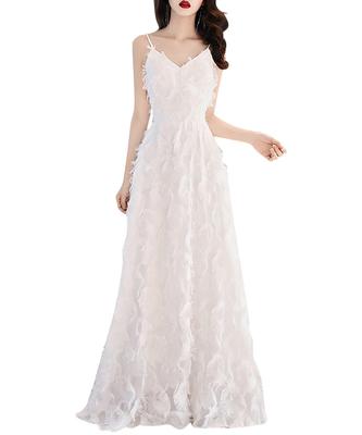 PHOLEEY White Suspender Long Evening Elegant and Perfect for Birthday and Weddings Women's Dress, Dress, Stylish, Banquets, Parties,