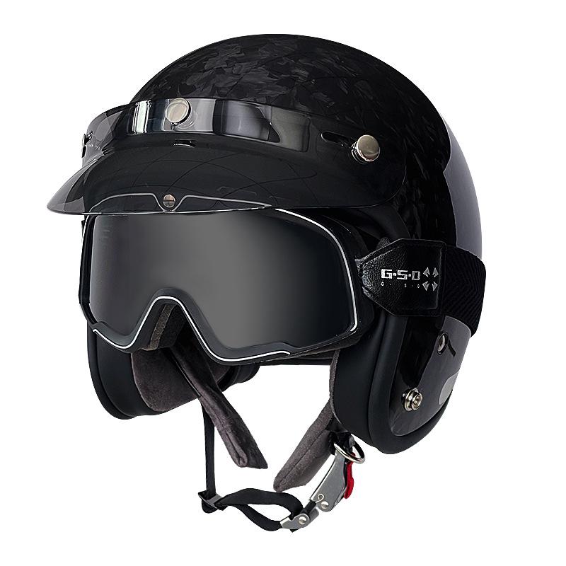 3C Certified Retro Harley Carbon Fiber Motorcycle Helmet, Unisex All-Season Winter Half Helmet