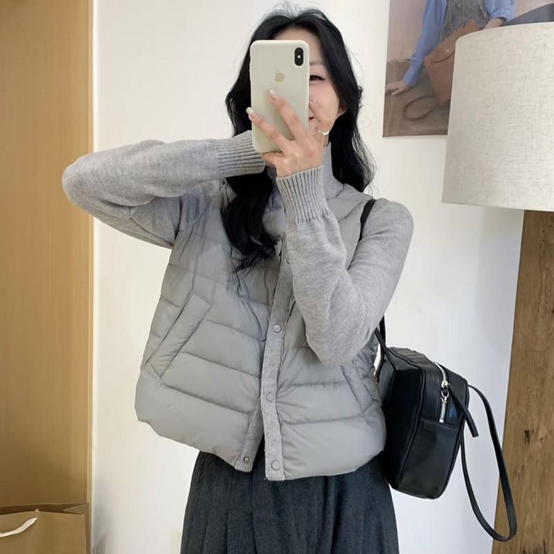 Womens Short Puffer Jacket Knit Stand Collar Winter Cotton Coat Petite 2026